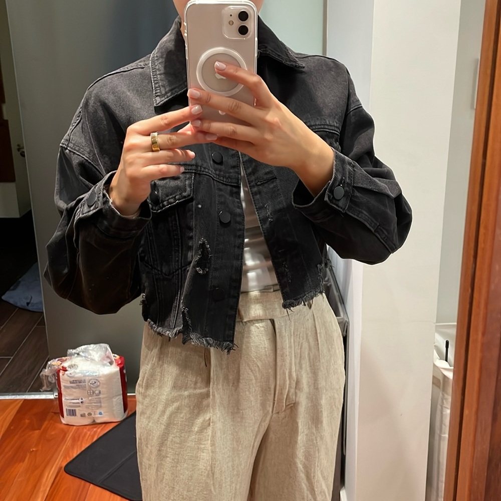 Nastygal Distressed Hem Cropped Demin Jacket